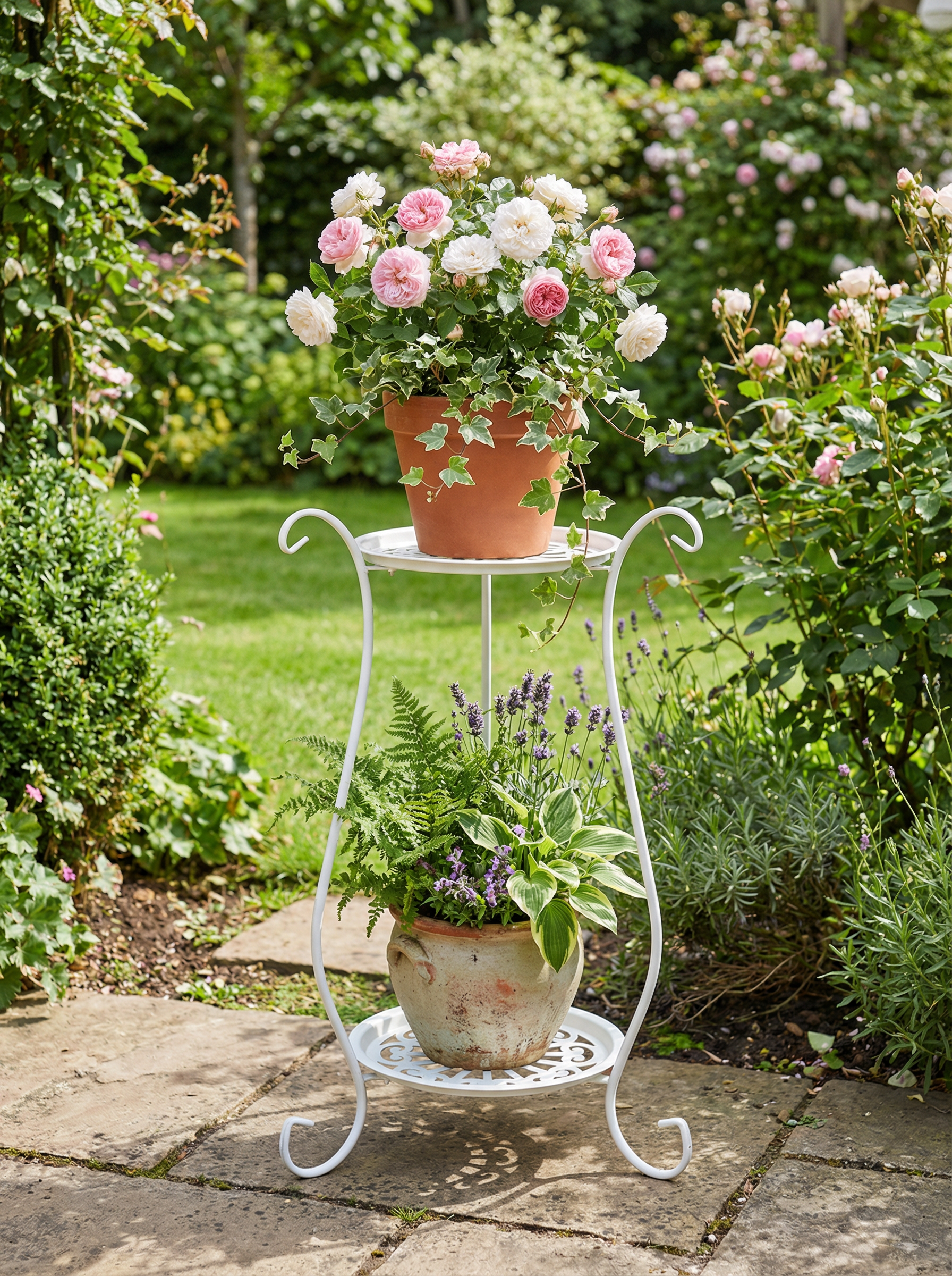 Two-Tier Metal Plant Stand, Modern Indoor & Outdoor Flower Rack