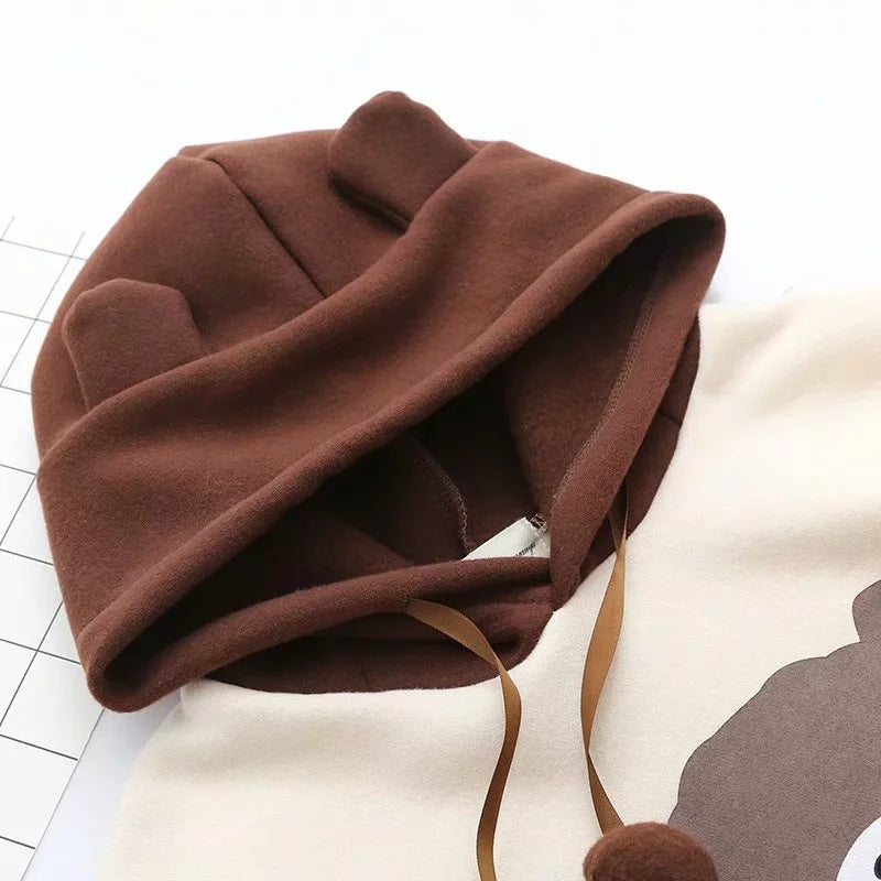 Cute Bear Ear Hoodie with Ribbon Detail Long Sleeve Pullover