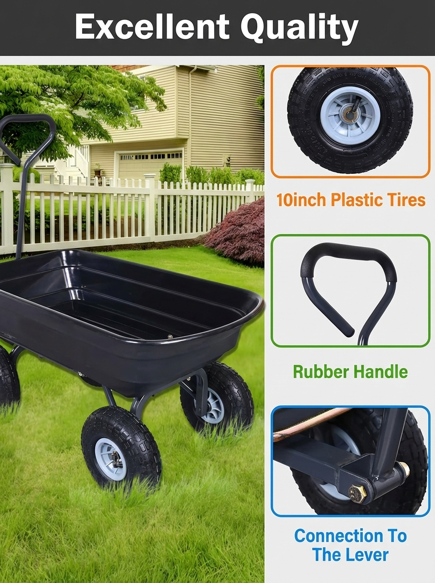 Heavy Duty Garden Dump Cart, 600 lb Capacity, All-Terrain Utility