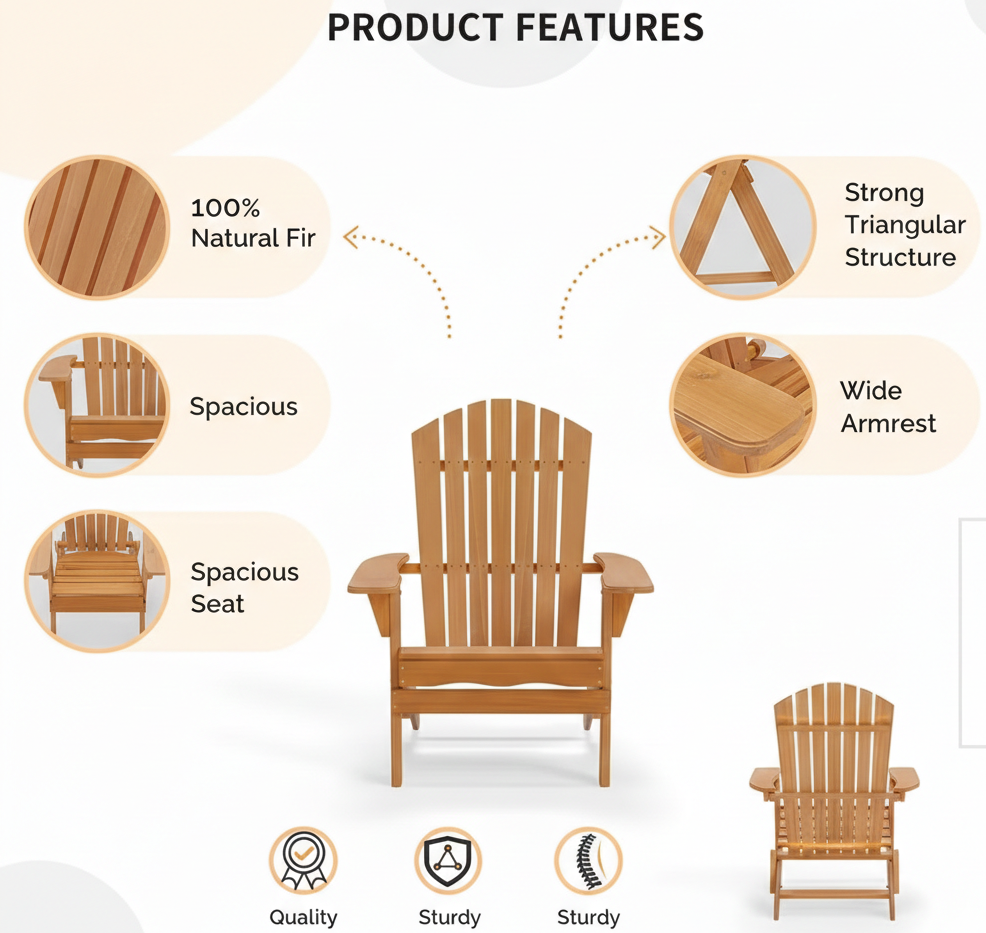 Folding Adirondack Chair - Natural Wood & Espresso Patio Seating