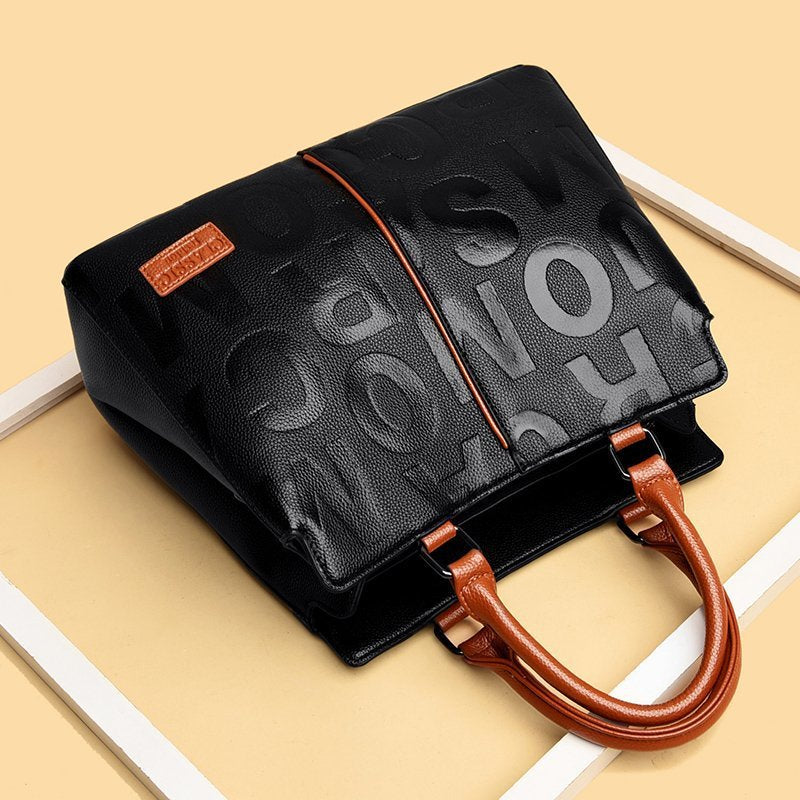 Monogram Print Large Capacity Shoulder Bag for On-the-Go Moms