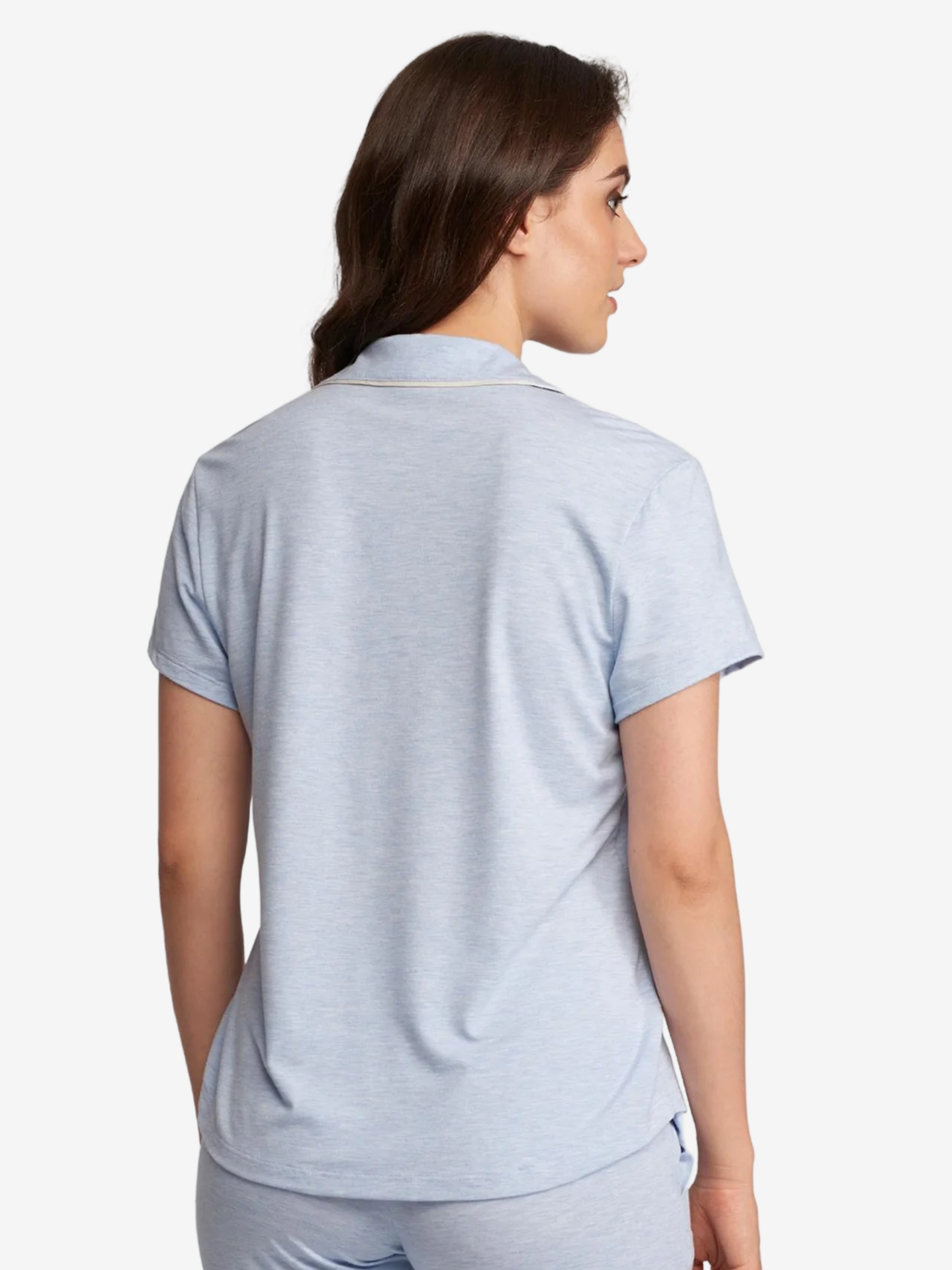 Donna Short Sleeve Button-Down Pajama Shirt in Navy - Image 7