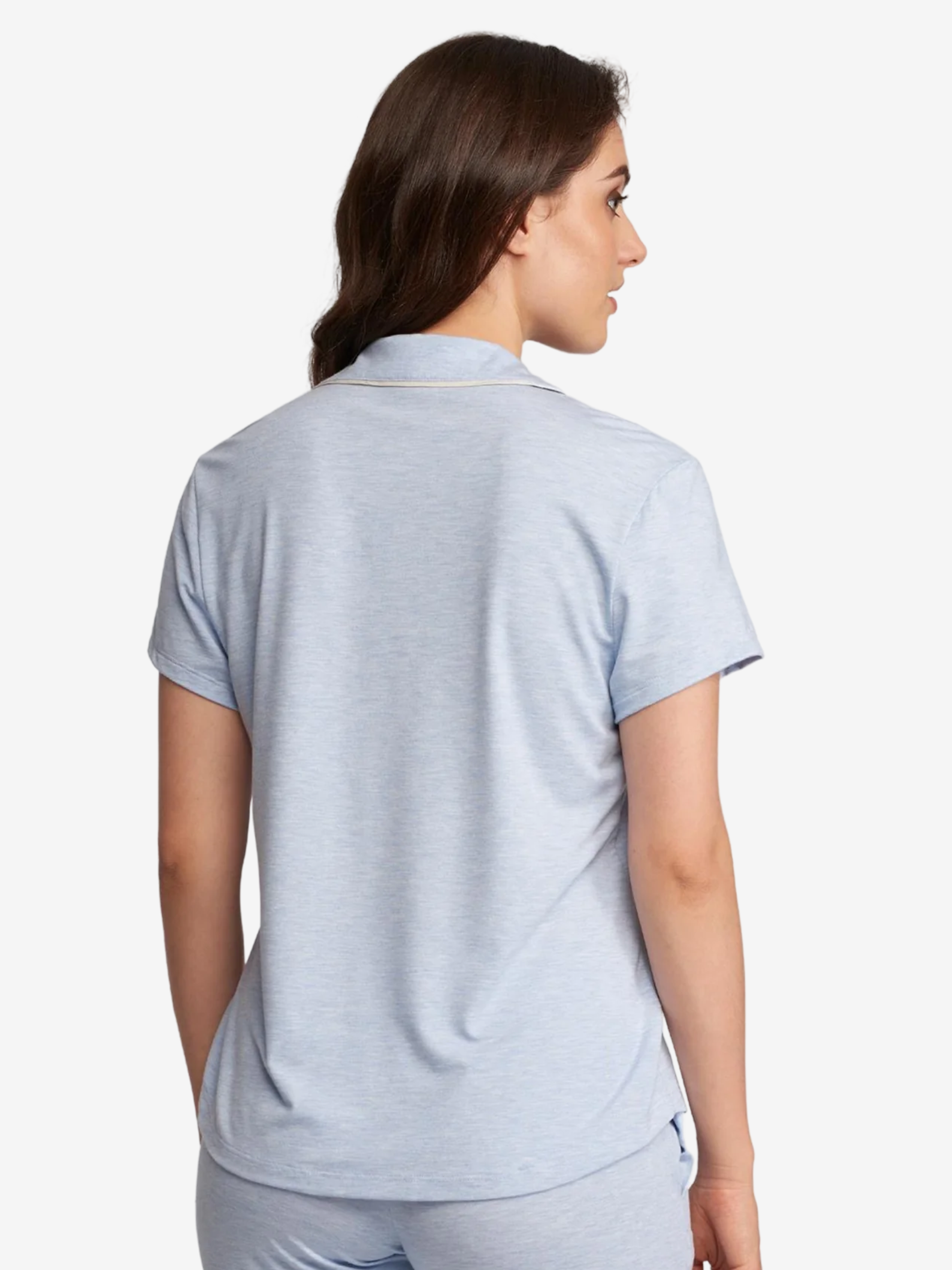 Donna Short Sleeve Button-Down Pajama Shirt in Navy - Image 7