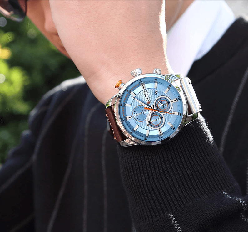 Men’s Elegant Sport Chronograph Watch with Leather Band