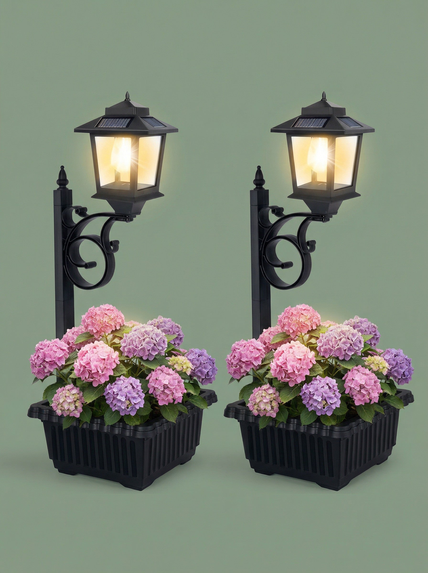 Solar Lamp Post with Flower Pot - Traditional Outdoor Garden Light