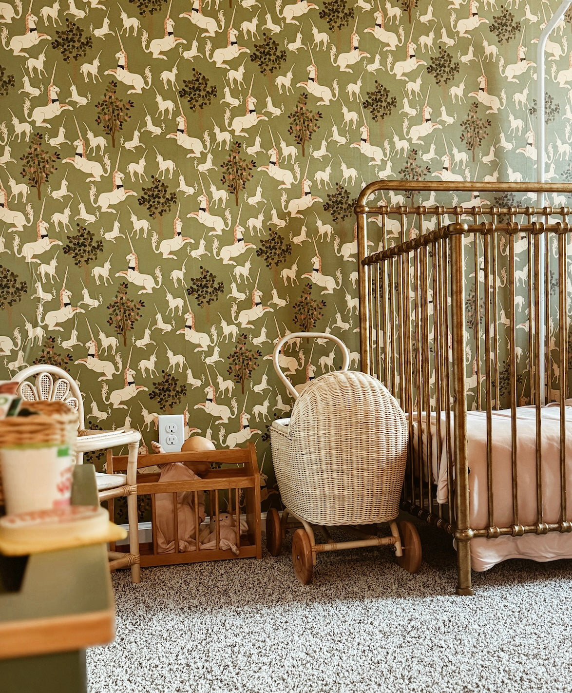 Odette Vintage Maximalist Wallpaper in Olive Green & Cream