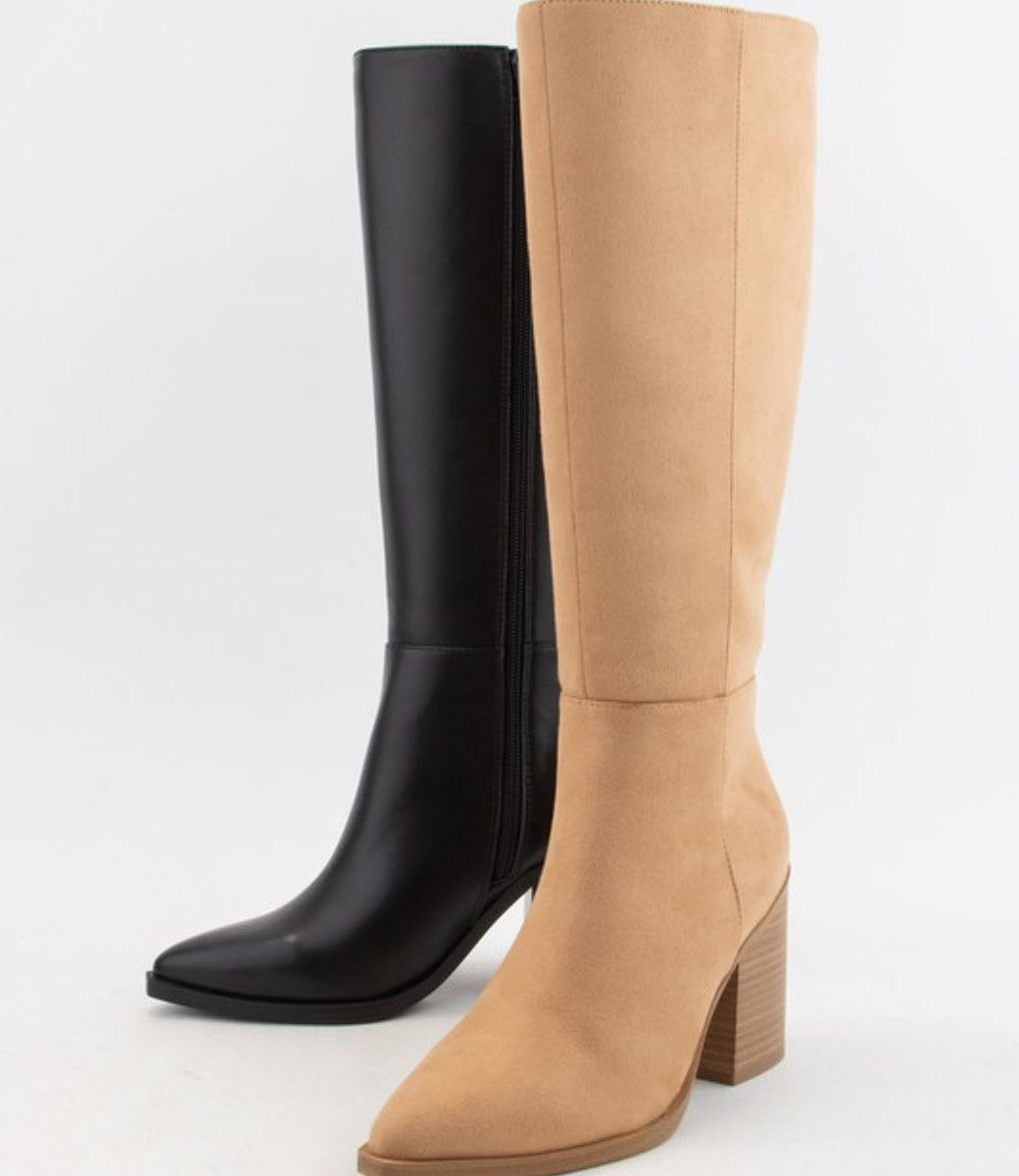 Vapor Tall Boot in Lt Blonde - Pointed-Toe Slim Ankle Block Heel