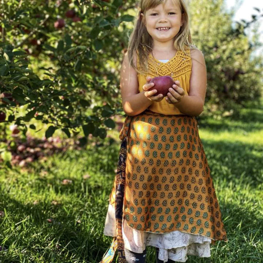 Kids Boho Reversible Silk A-Line Skirt - Upcycled Sari Magic