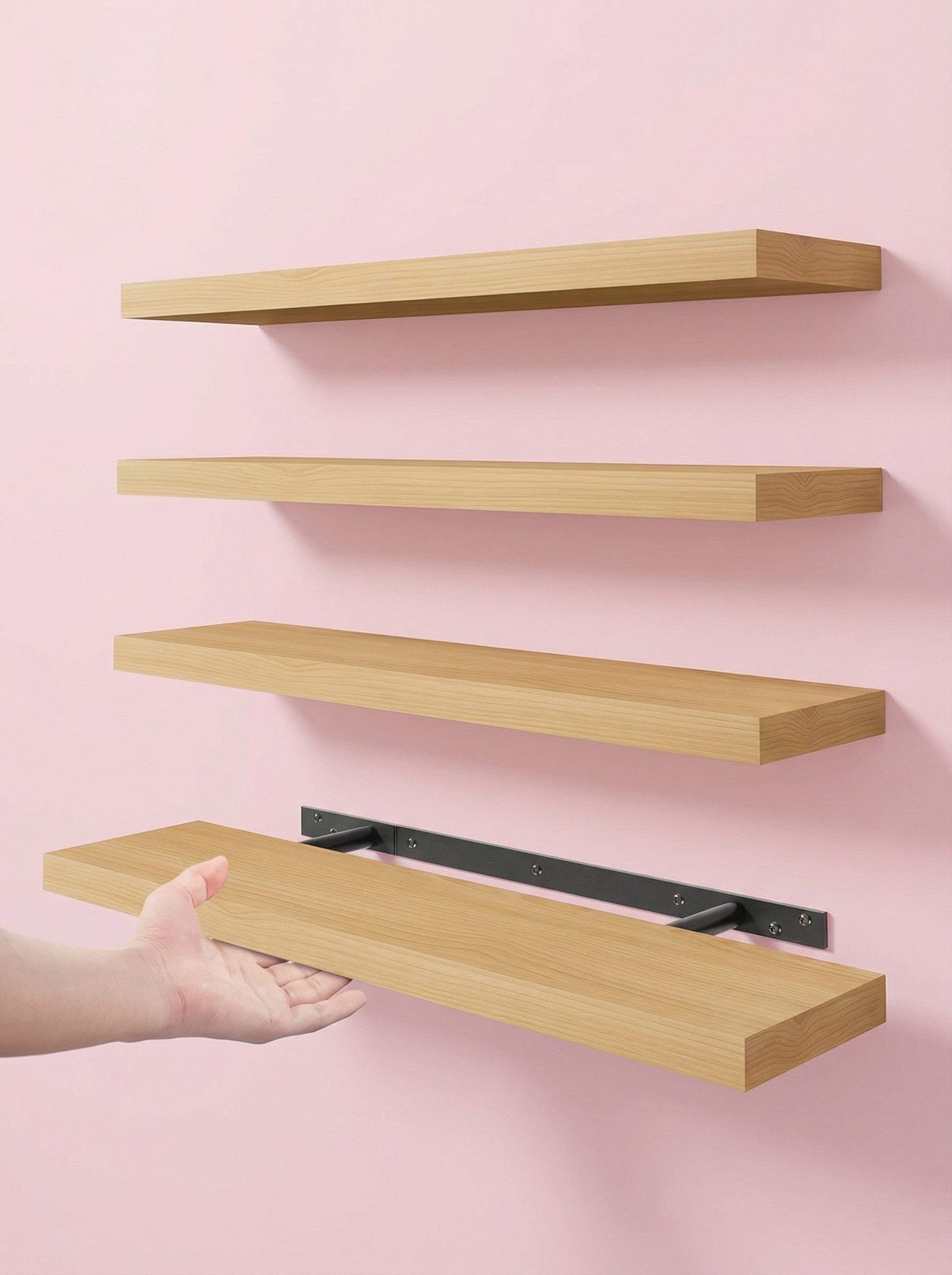 Set of 4 Modern Floating Shelves - 15.8 Inch Wall Storage Unit