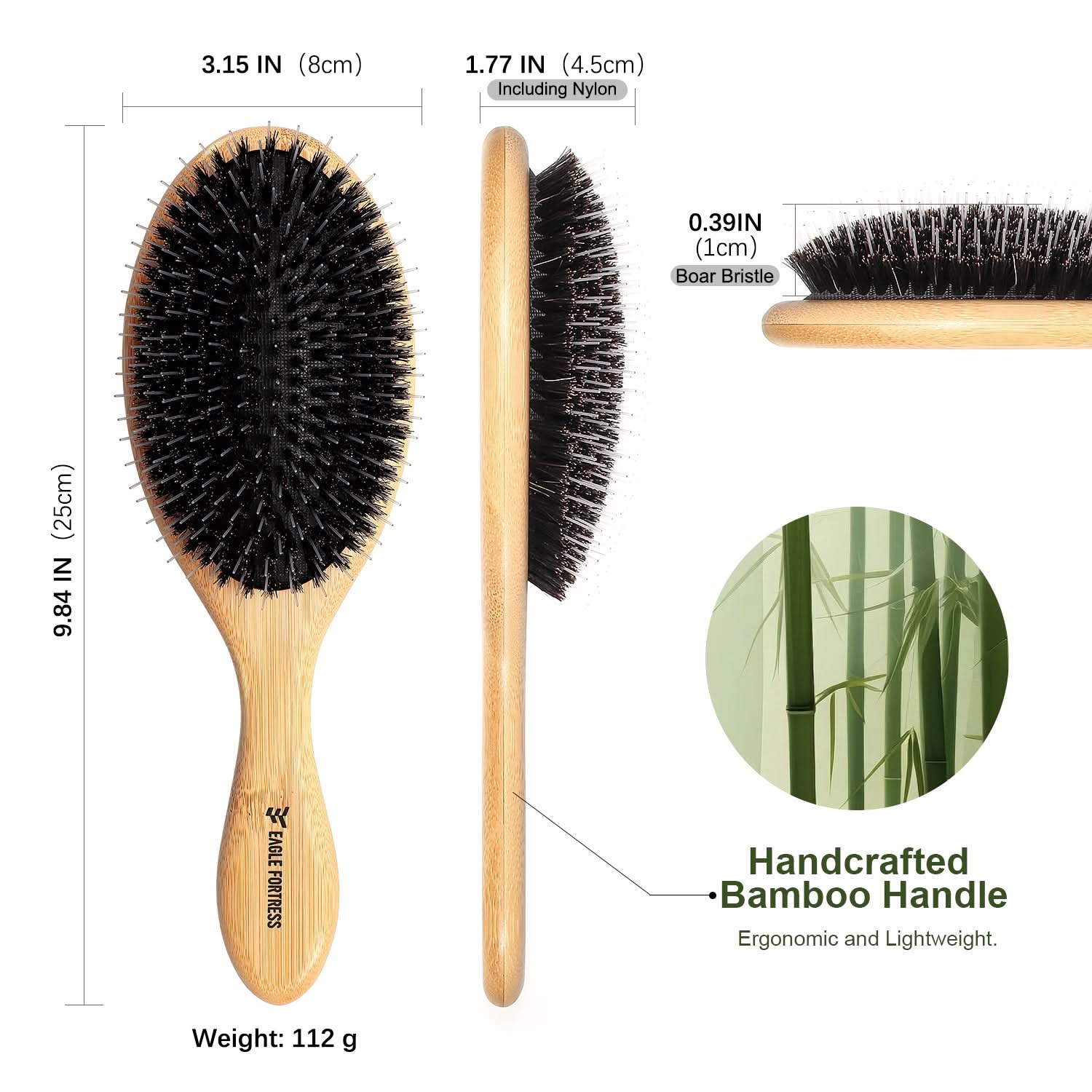 Minimalist Bamboo Detangler Hair Brush, Natural Wood & Black