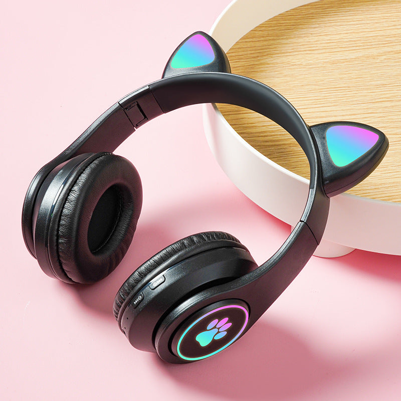 Kids Cat Ear Wireless Bluetooth Headphones with Safe Volume & LED