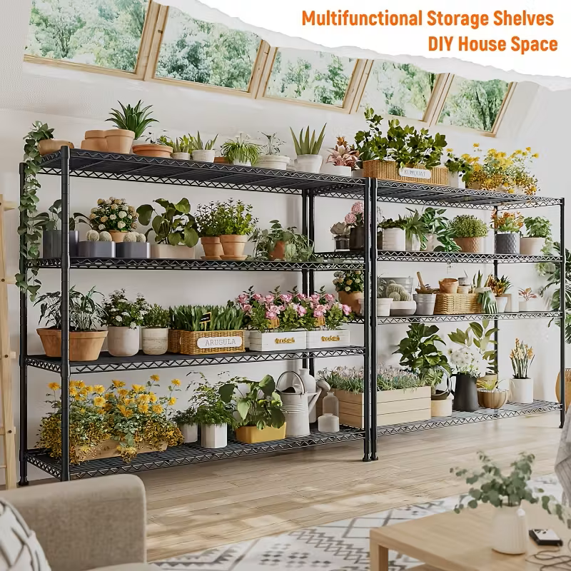 Adjustable Industrial Metal Wire Shelving Unit, Matte Black