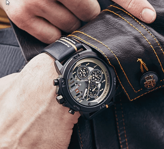 Men's Waterproof Sports Watch with Leather Band & Chronometers