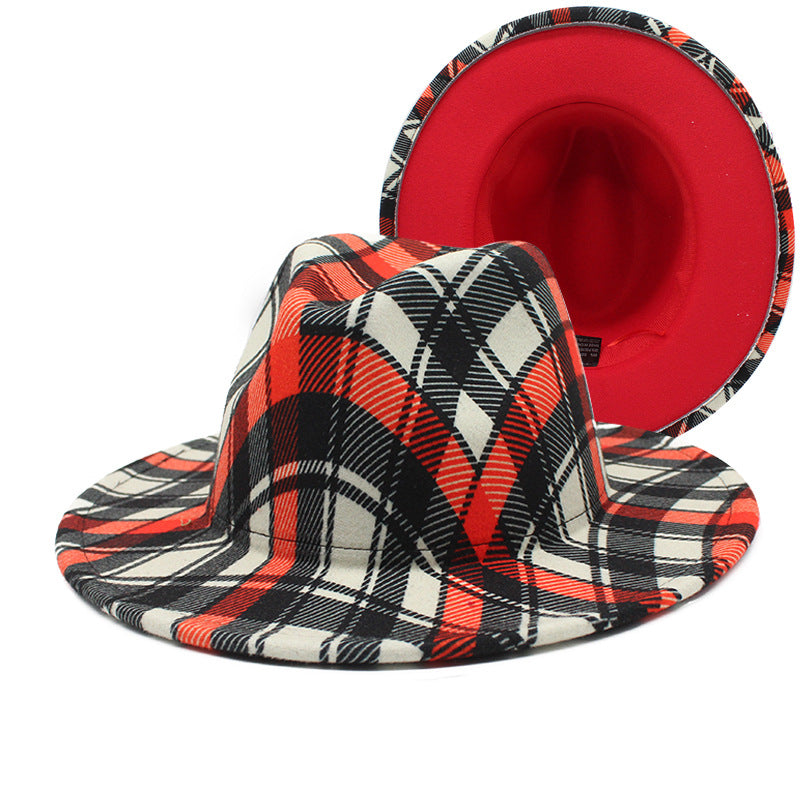 Two-Tone Retro Fedora Hat Wide Brim Unisex Jazz Cap 56-58cm