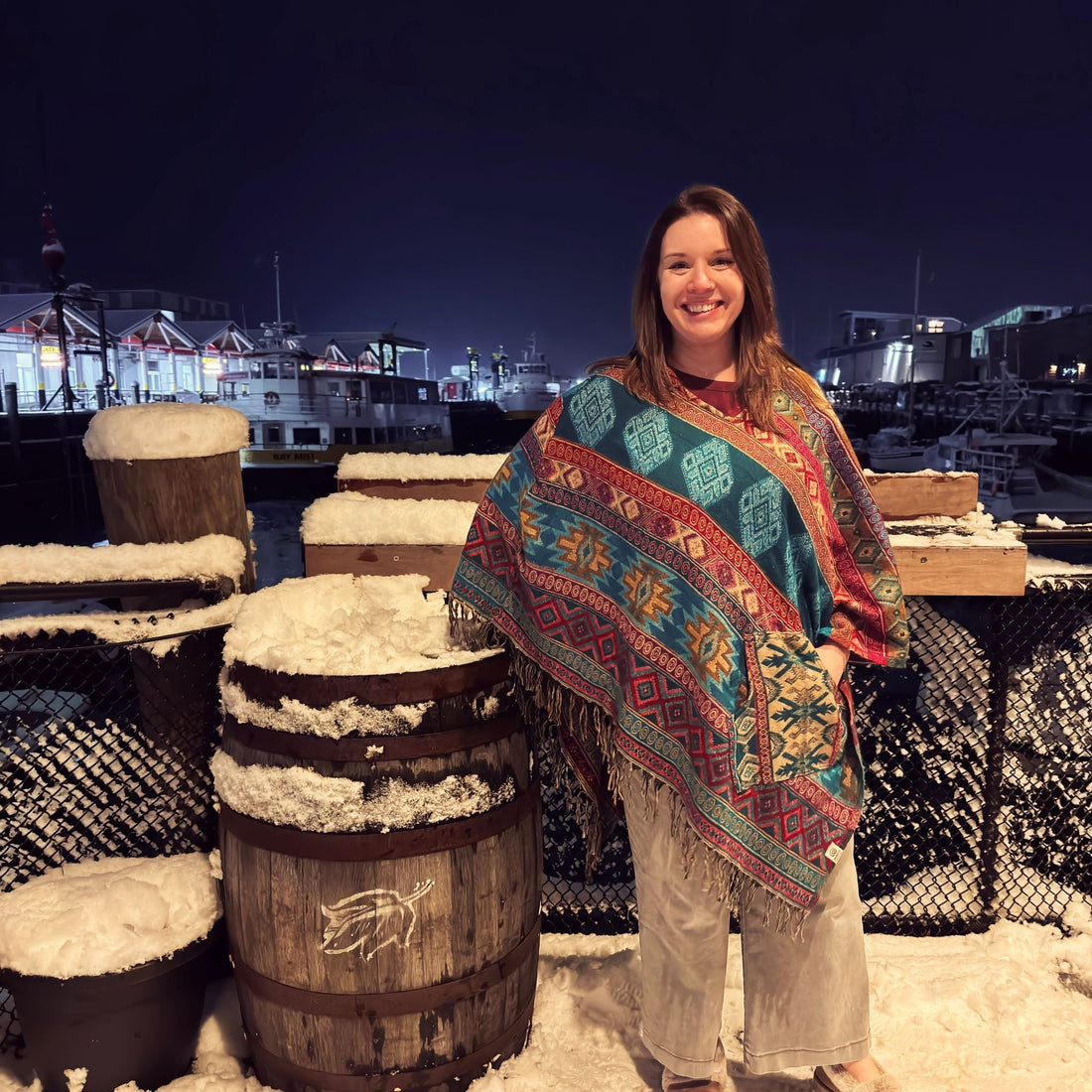 Nanda Hooded Poncho: Warm Wool Blend Boho Style Outerwear