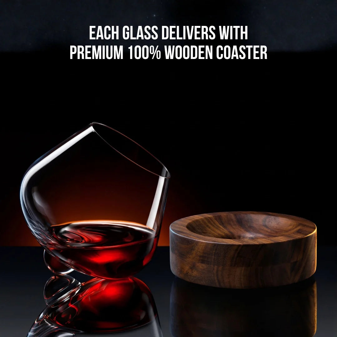 Rotating Crystal Wine Glass with Wooden Coaster for Aeration