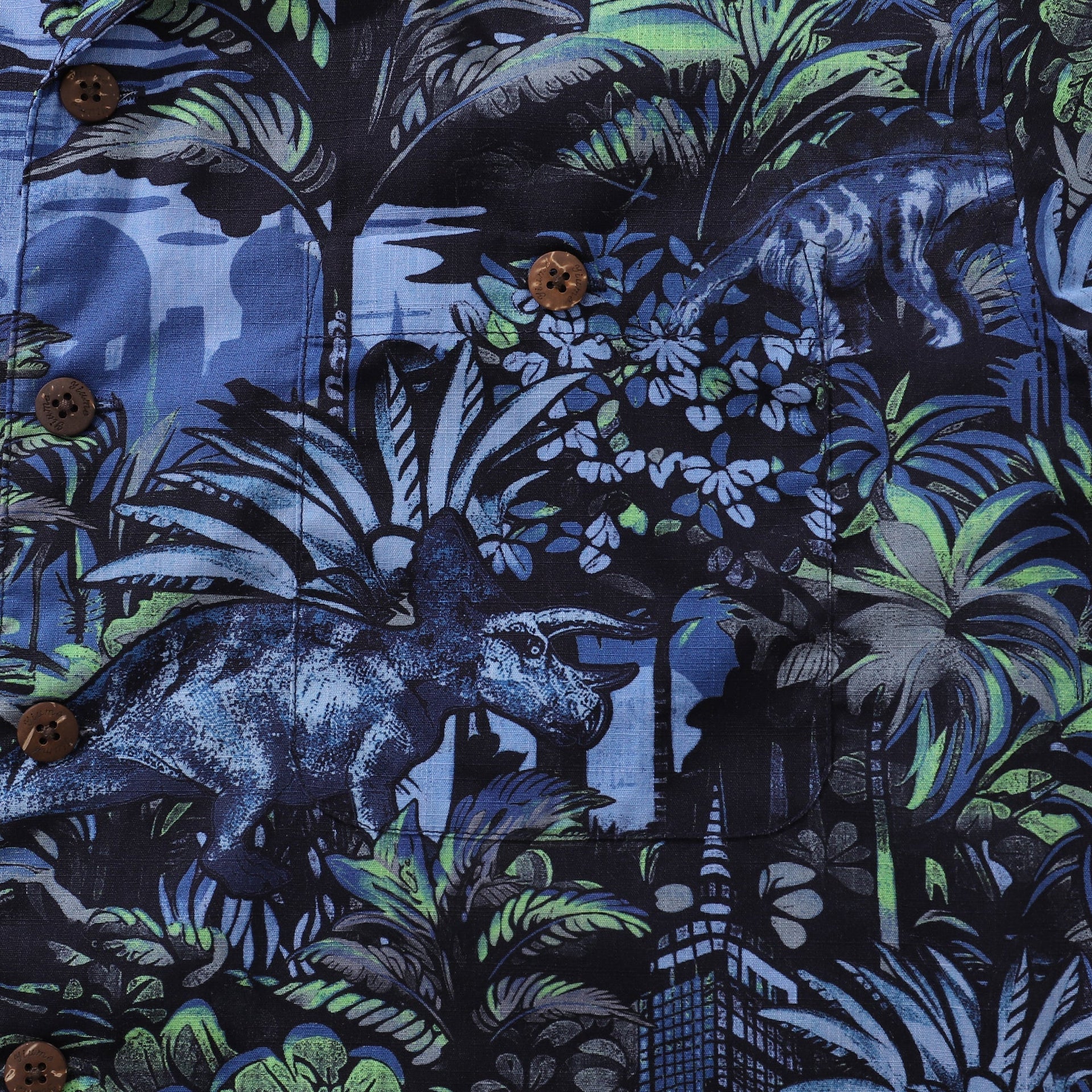 Men's Tropical Mirage Dinosaur Print Camp Collar Cotton Shirt