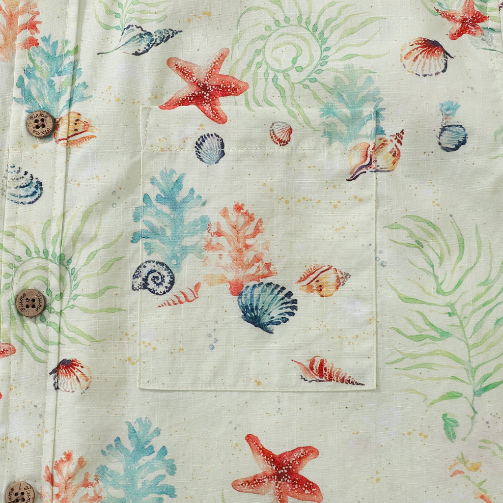 Coastal Shells Print Men's Hawaiian Shirt, 100% Cotton
