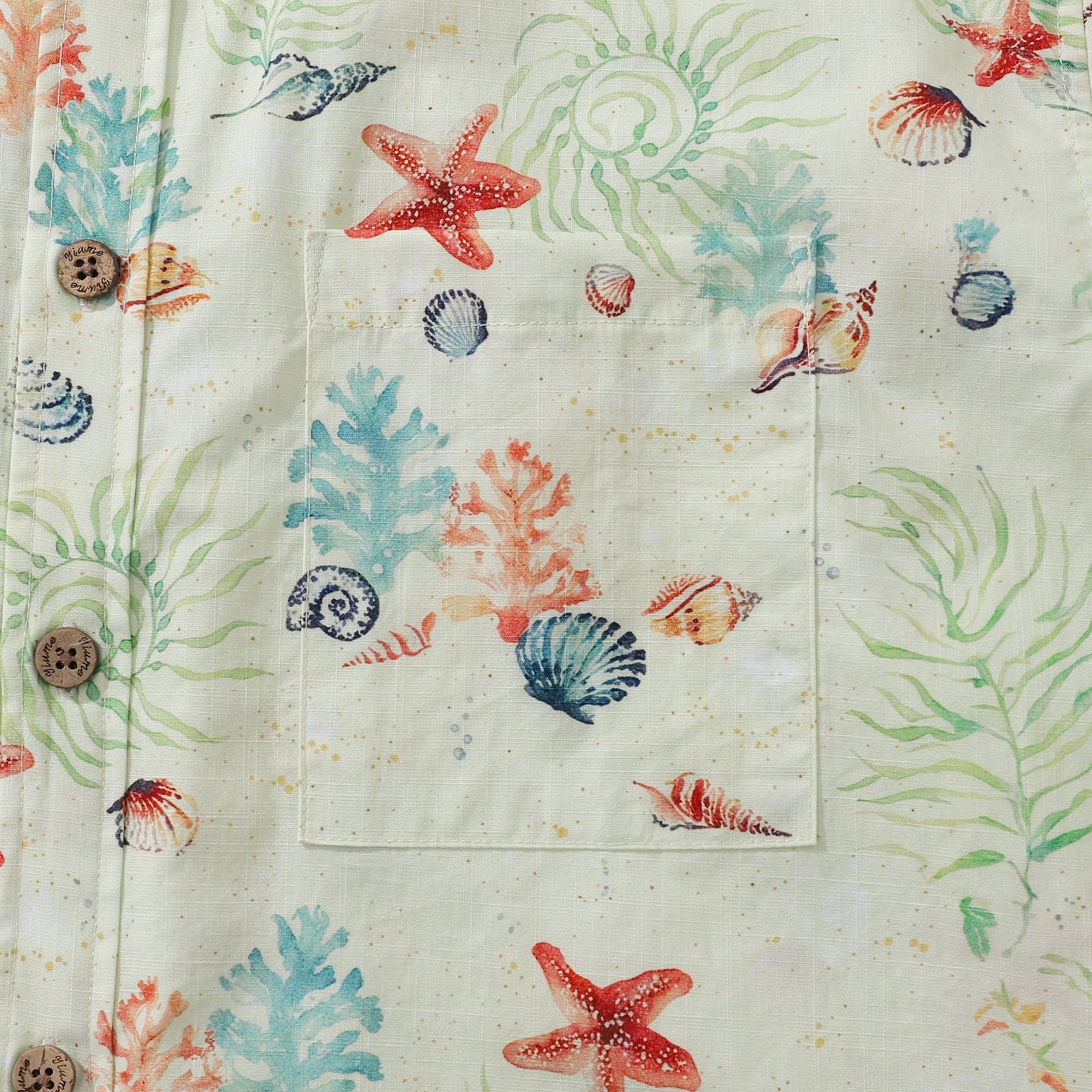 Coastal Shells Print Men's Hawaiian Shirt, 100% Cotton