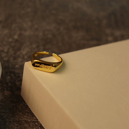 "Merci" Engraved Gold Adjustable Ring - Modern Minimalist Style - Image 2
