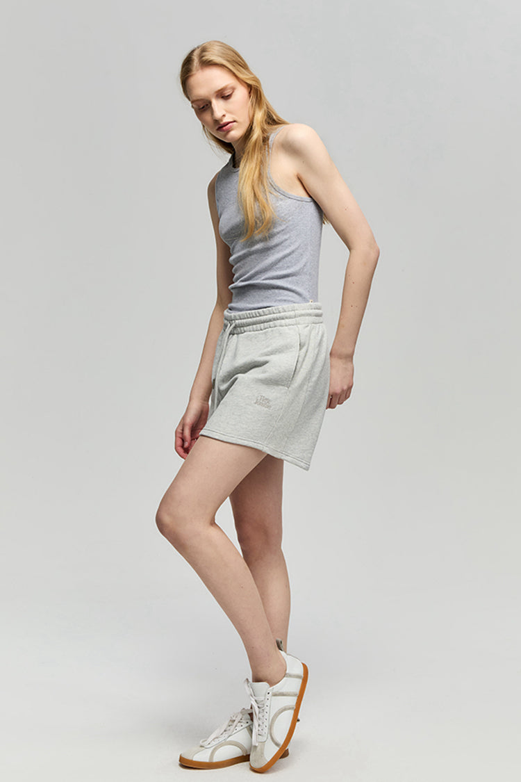 Relaxed Fit French Terry Shorts in Light Heather Grey & Onyx