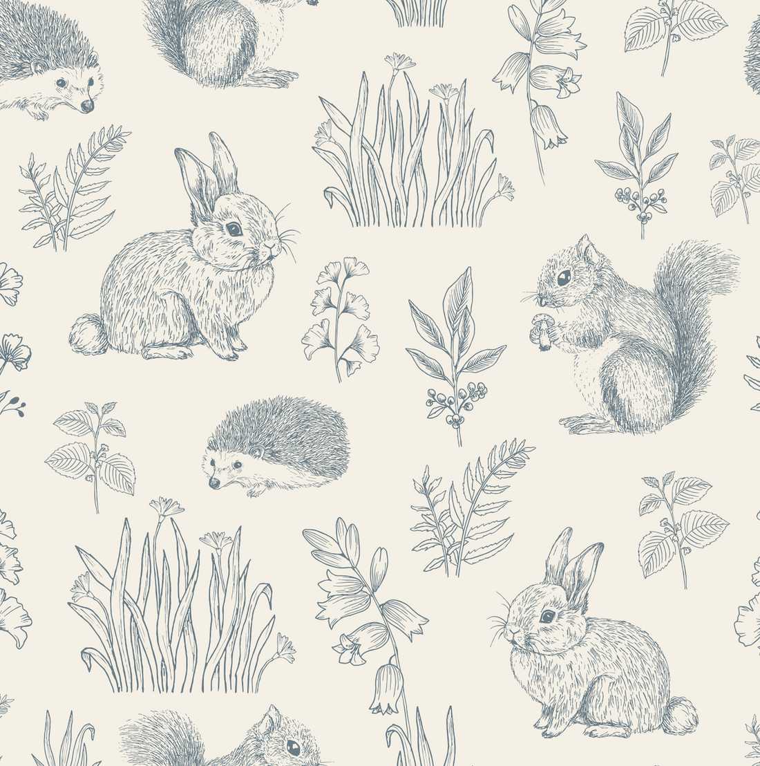Ember Whimsical Cottagecore Removable Wallpaper - Cream & Blue