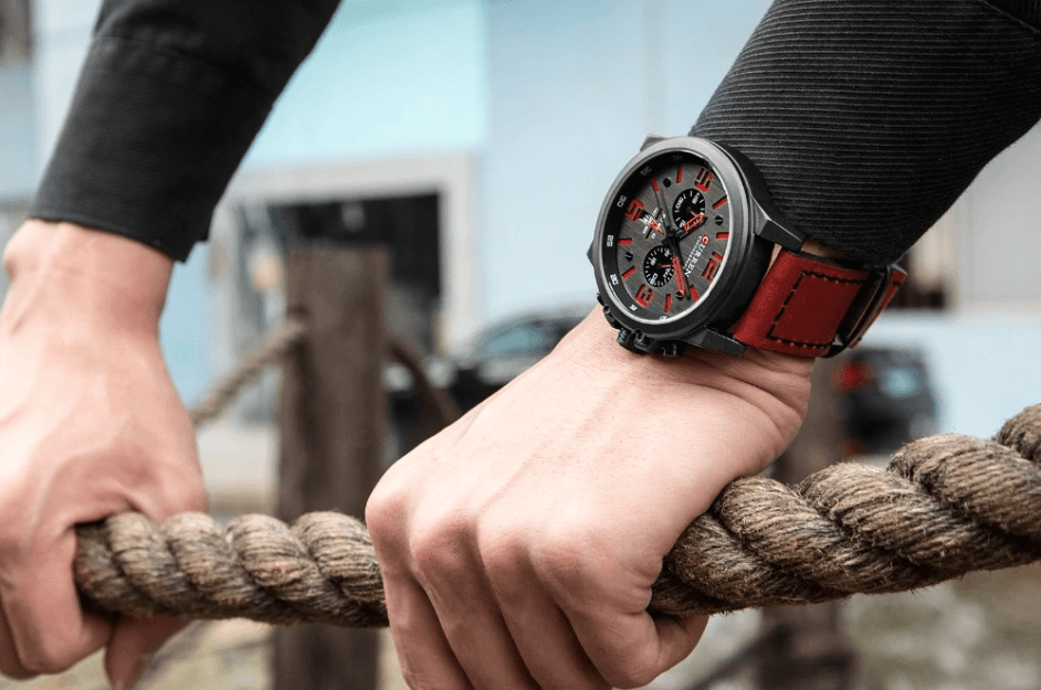 Retro Waterproof Chronograph Watch with Leather Strap & Steel Case