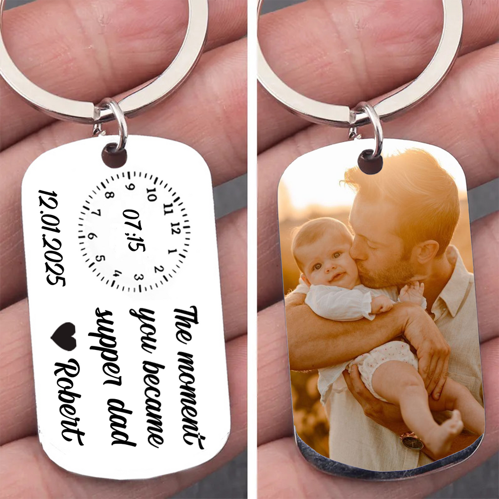The Moment You Became My Daddy Keychain | Personalized Father’s Day Keyring with Photo Upload & Personalized Date | New Dad Gift 682262