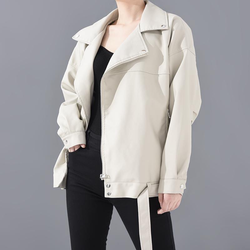 Women's PU Faux Leather Biker Jacket with Sashes