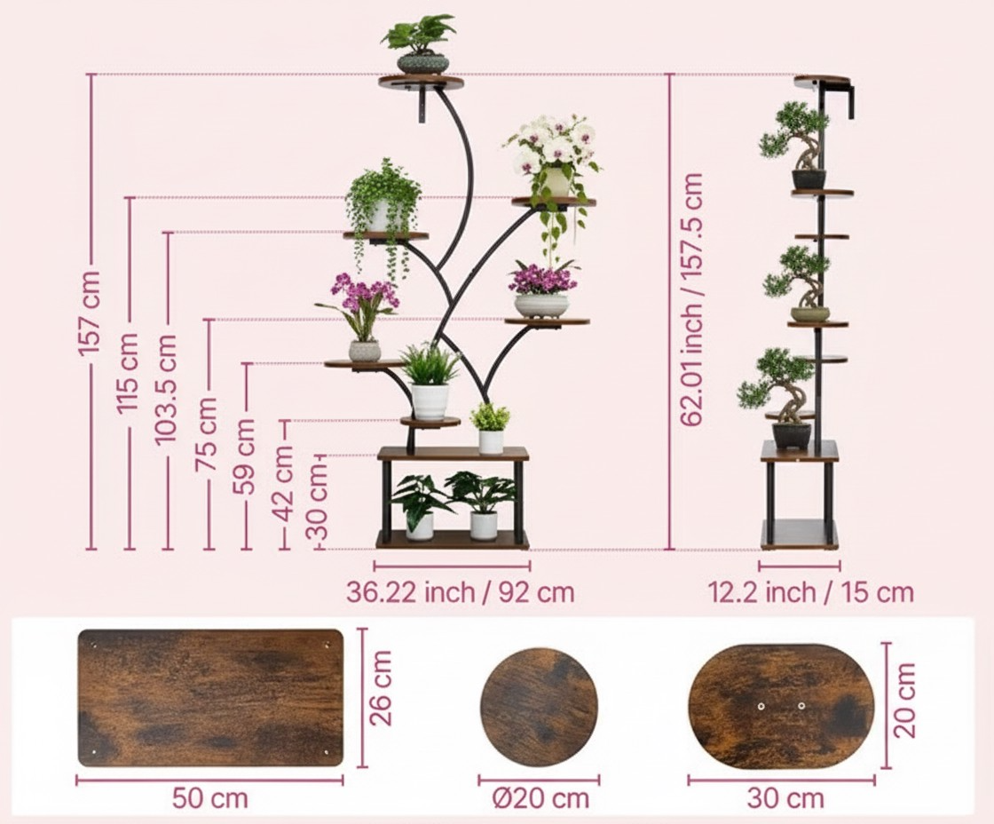 8-Tier Metal Corner Plant Stand - Modern Industrial Plant Shelf