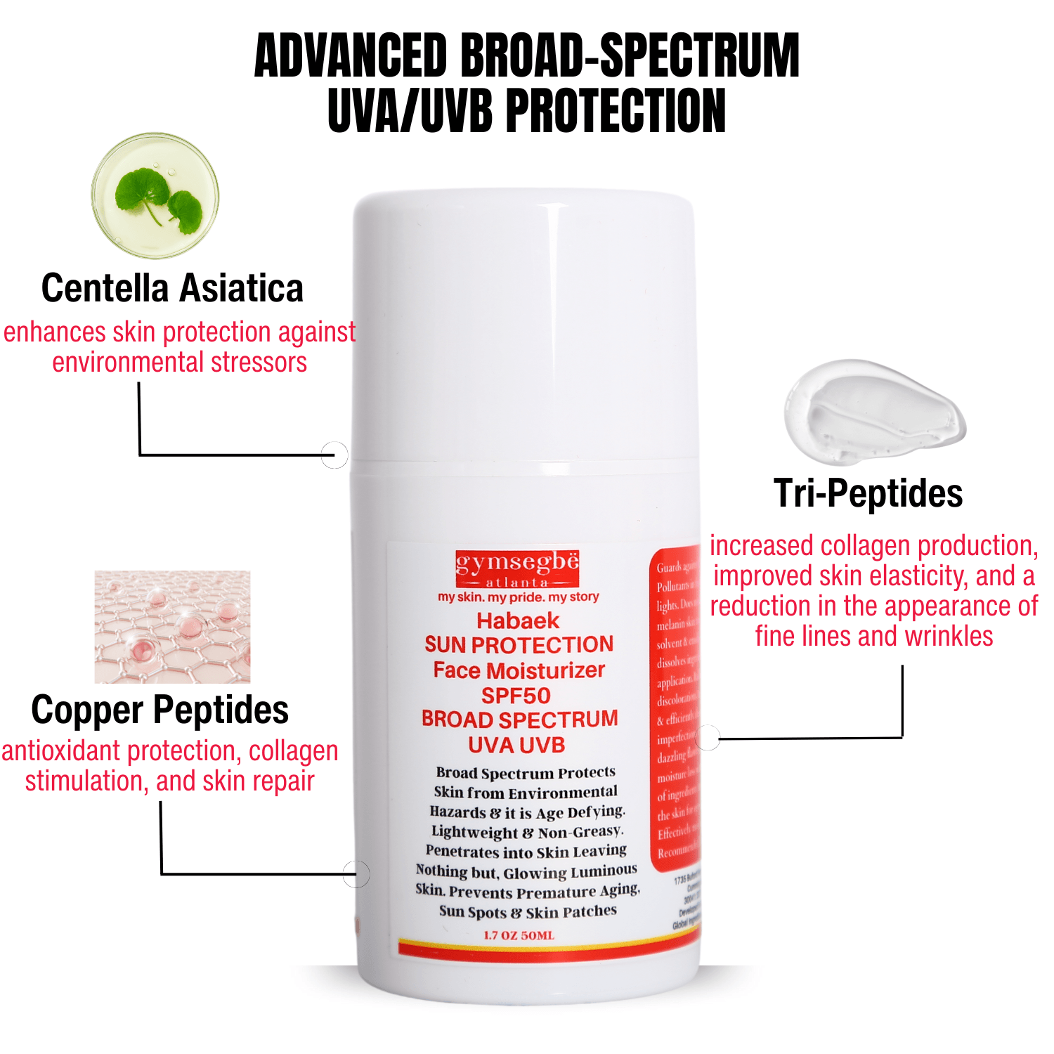 Habaek Sun Protection Face Moisturizer SPF50 with Peptides