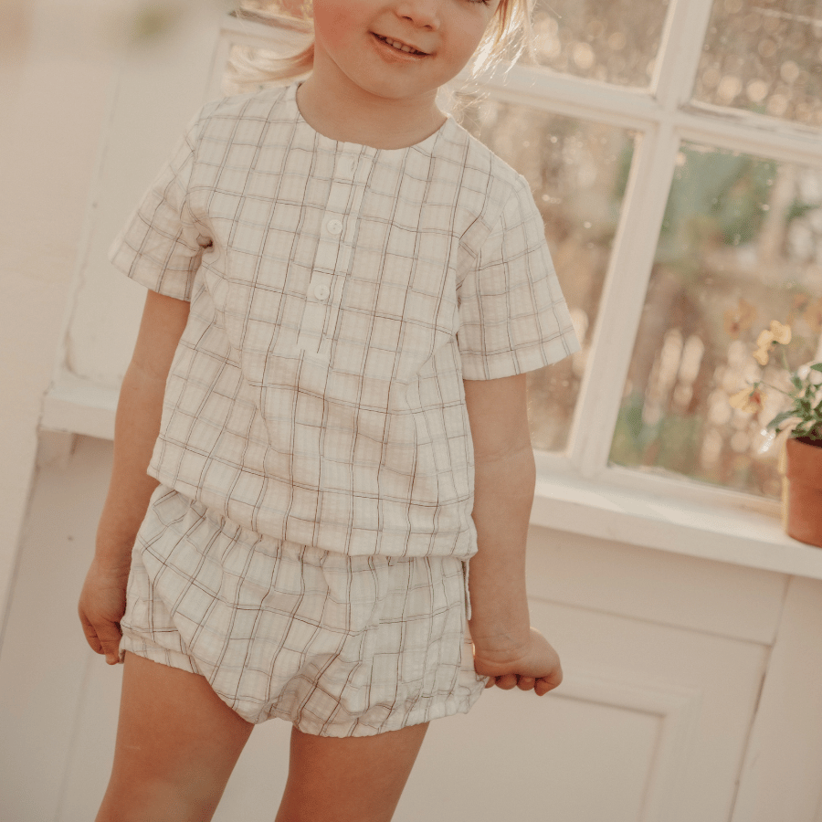 Woven Tunic in Sketch Grid - Soft Cotton Baby Shirt - Image 3