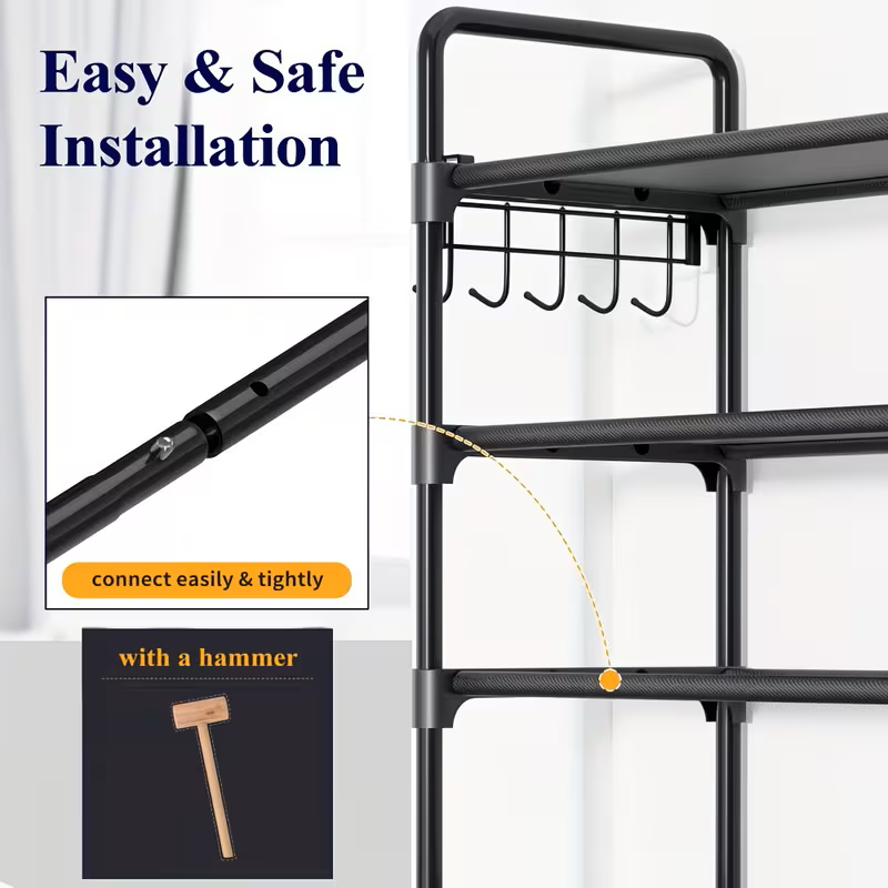 Multi-Layer Shoe Rack Organizer with Hooks - Large Capacity Shelf