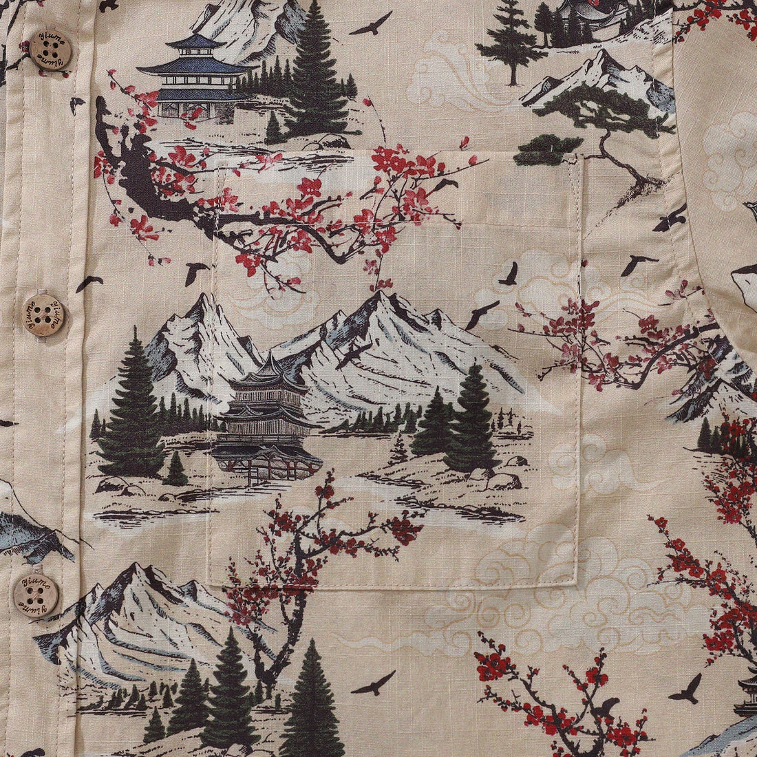 Men's Cotton Hawaiian Shirt with Plum Blossom Print