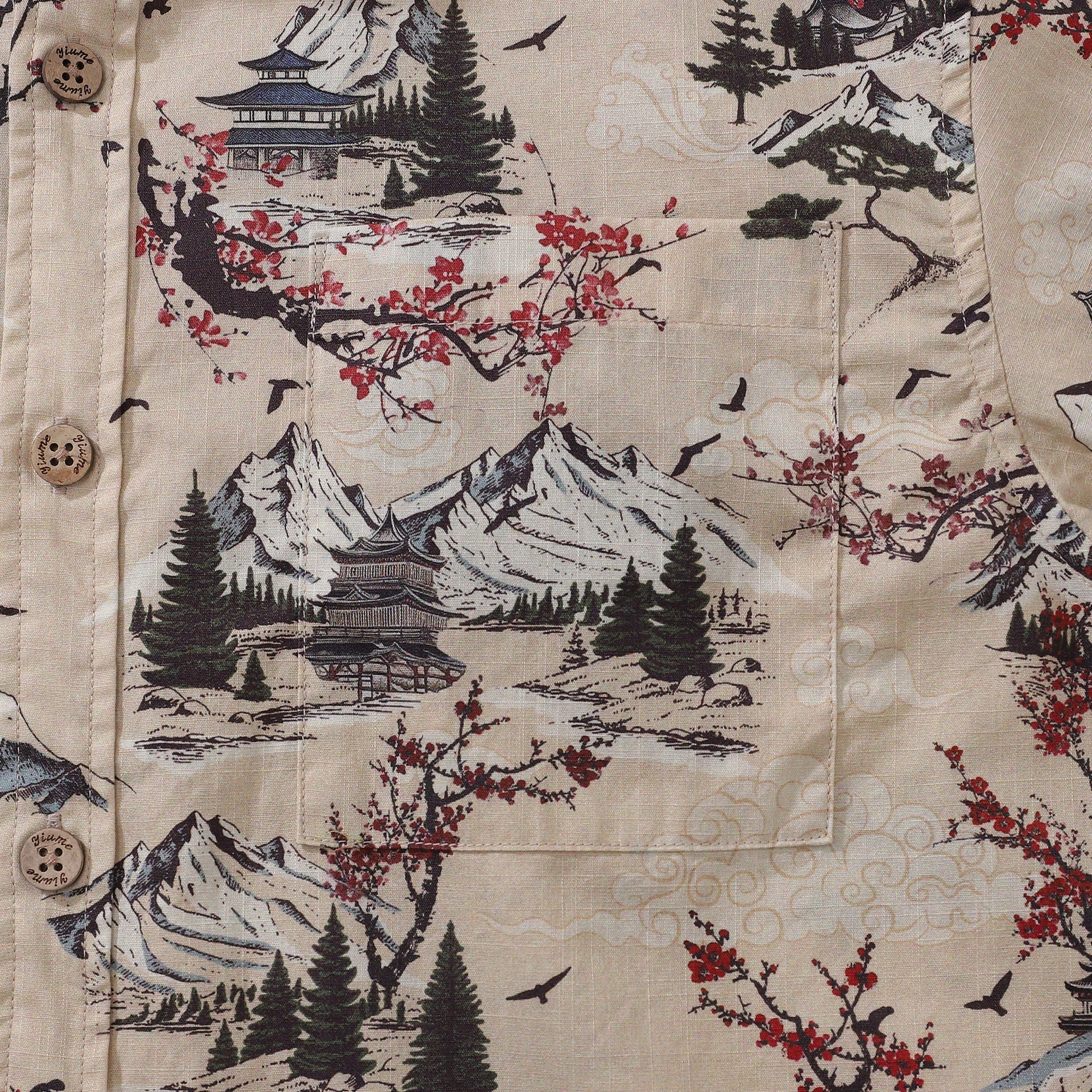 Men's Cotton Hawaiian Shirt with Plum Blossom Print