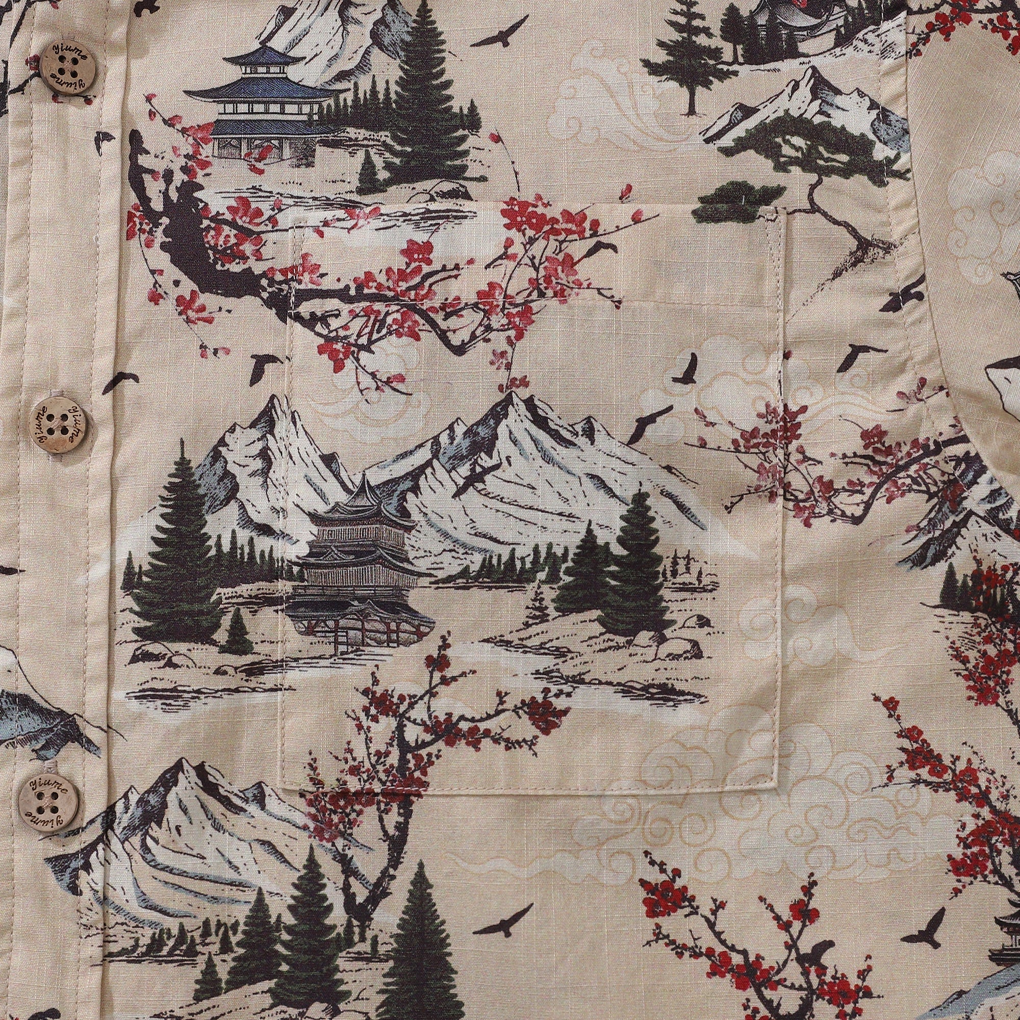 Men's Cotton Hawaiian Shirt with Plum Blossom Print