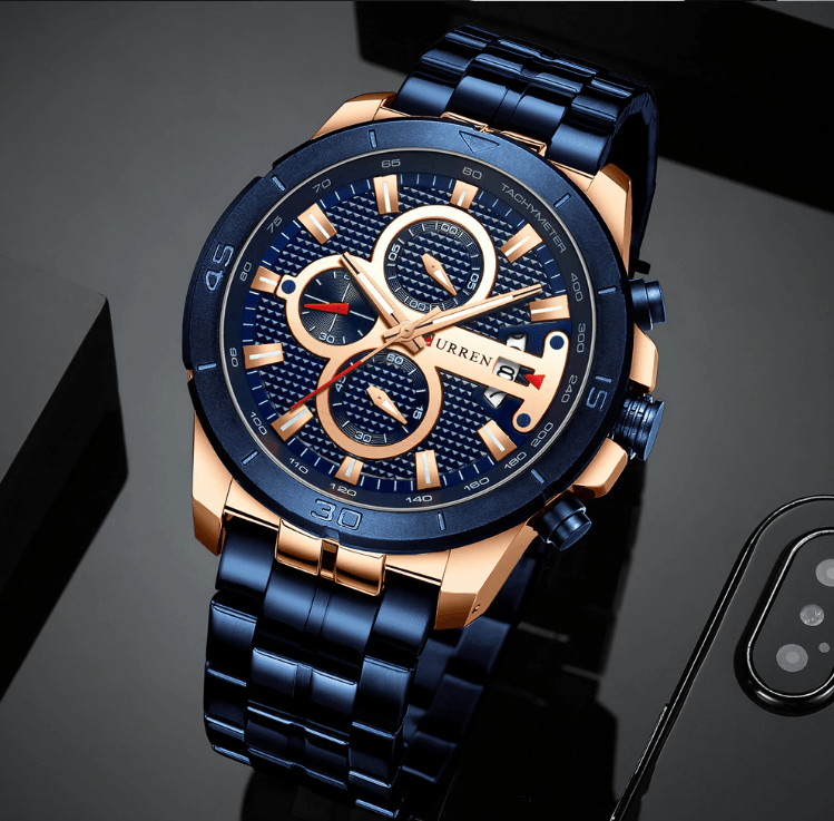 Men's Waterproof Chronograph Luxury Watch with Hardlex Dial