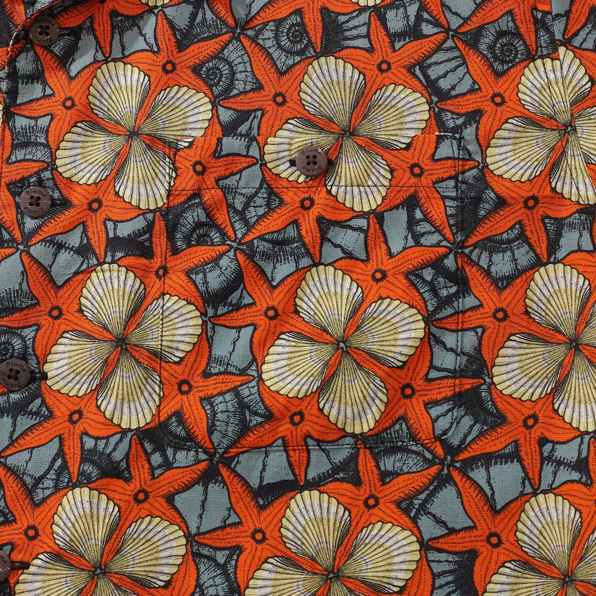 Vintage Hawaiian Coastal Starfish and Shells Camp Shirt