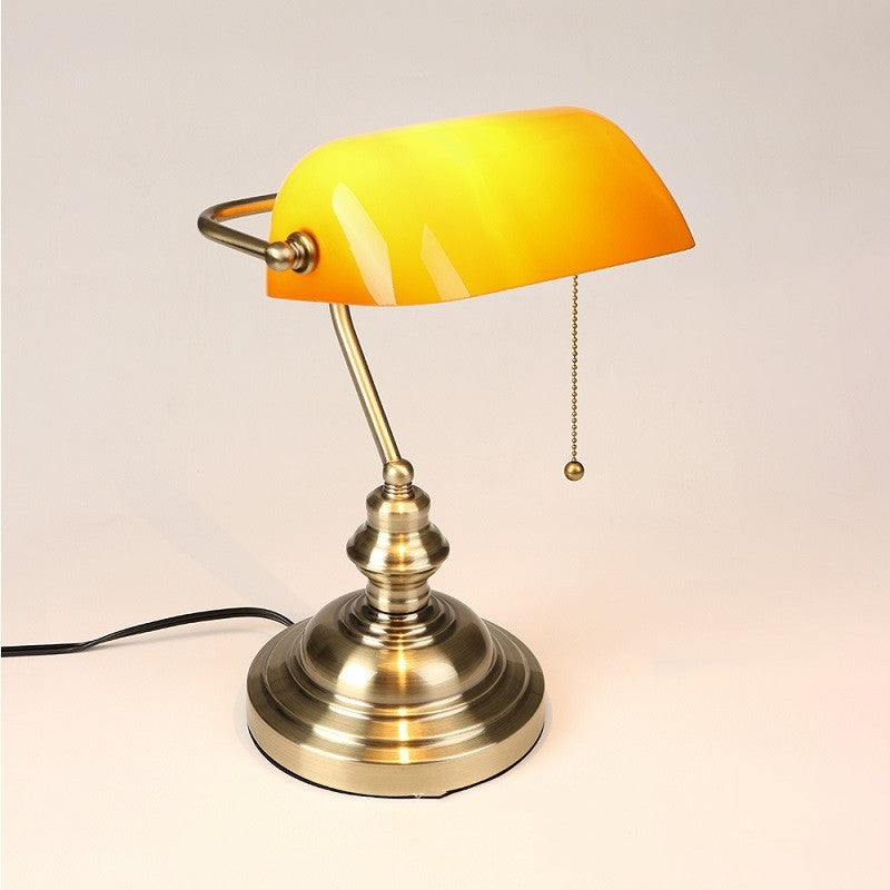 Vintage Bankers Desk Lamp - Classic Green and Bronze Iron Light