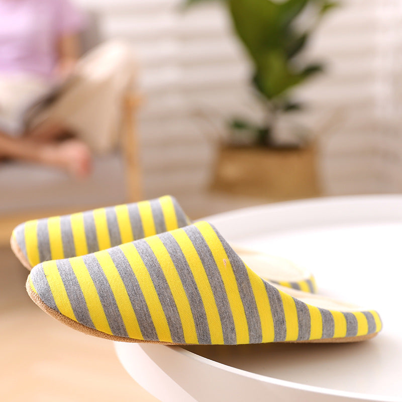 Women’s Cute Rabbit Striped House Slippers - Soft Indoor Flats