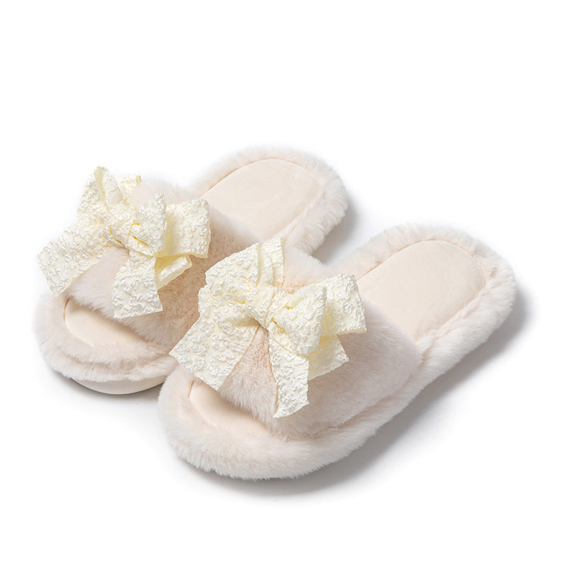Women’s Plush Memory Foam Slippers with Bow, Cozy Indoor Footwear