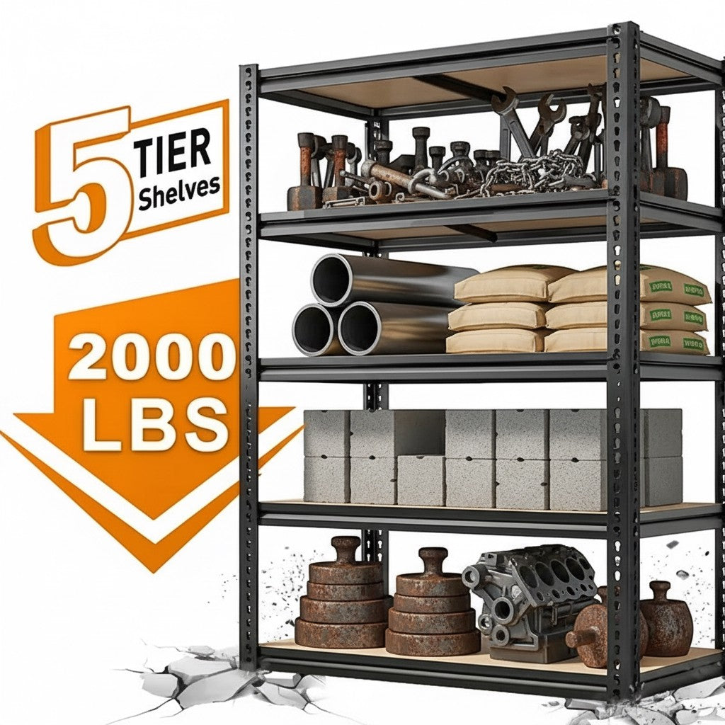 Industrial Heavy Duty Garage Shelving Rack, 2000lb Steel Shelf