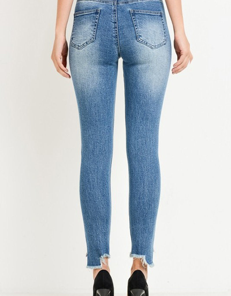 High Waist Skinny Jeans with Side Color Tape Detail