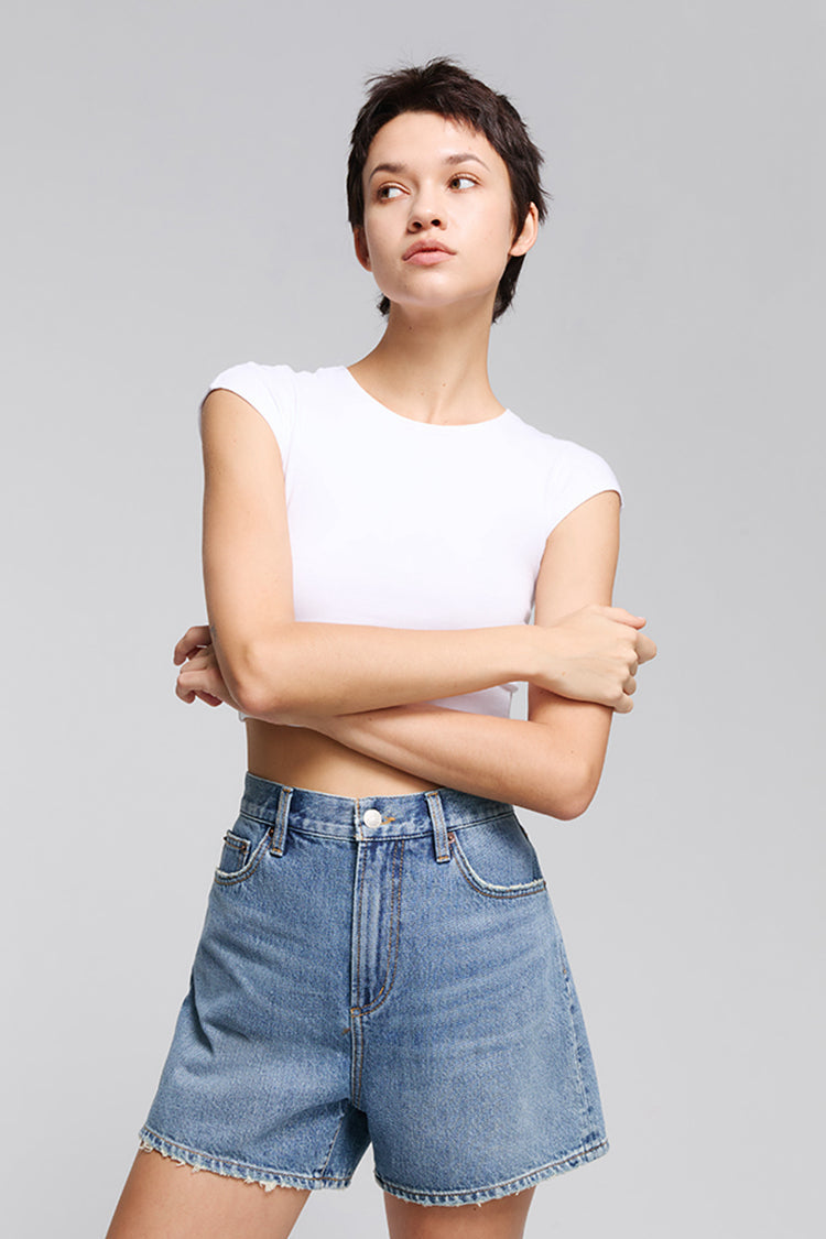 High-Rise Buckle Shorts in Brown Sugar