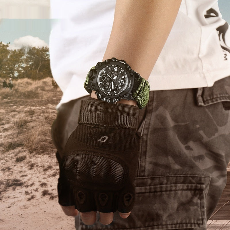 6-in-1 Tactical Survival Watch with Compass Whistle and Scraper