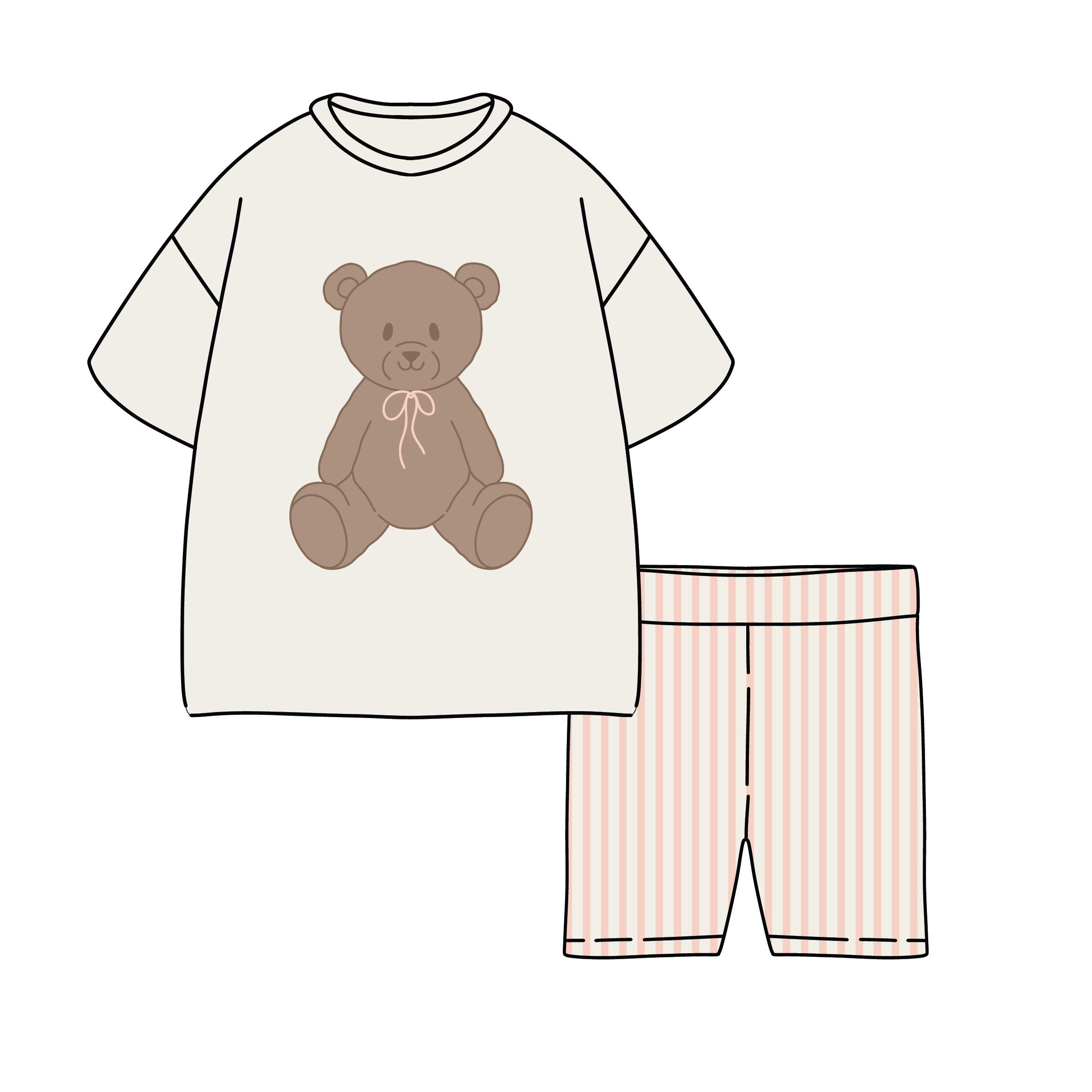 Toddler Girls Teddy Bear Graphic Tee and Striped Short Set - Image 3