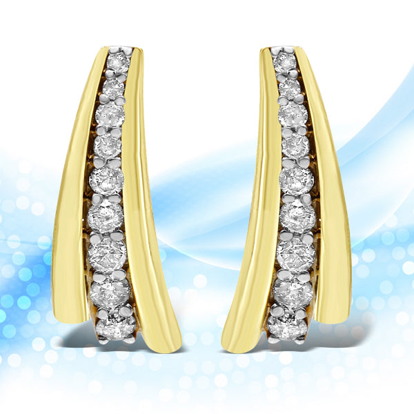 10K Yellow Gold Plated .925 Sterling Silver 1.00 Cttw Round Diamond Graduated Huggie Stud Earrings (I-J Color, I2-I3 Clarity)