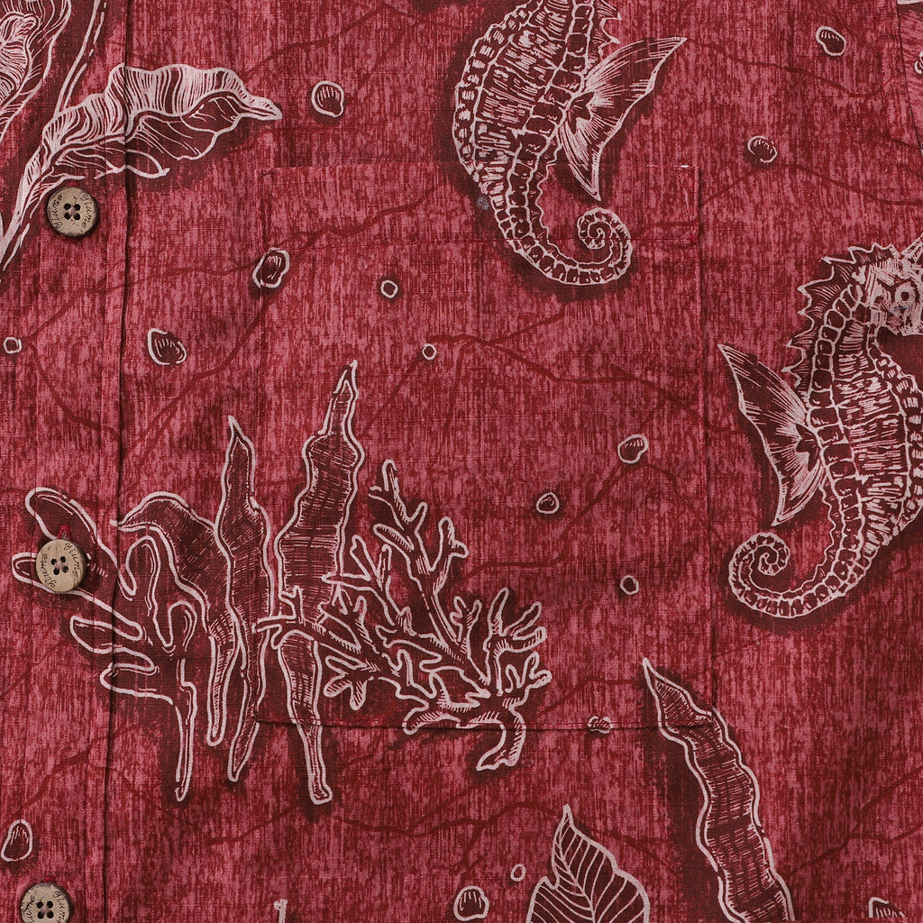 Red Seahorse Print 100% Cotton Short Sleeve Hawaiian Shirt