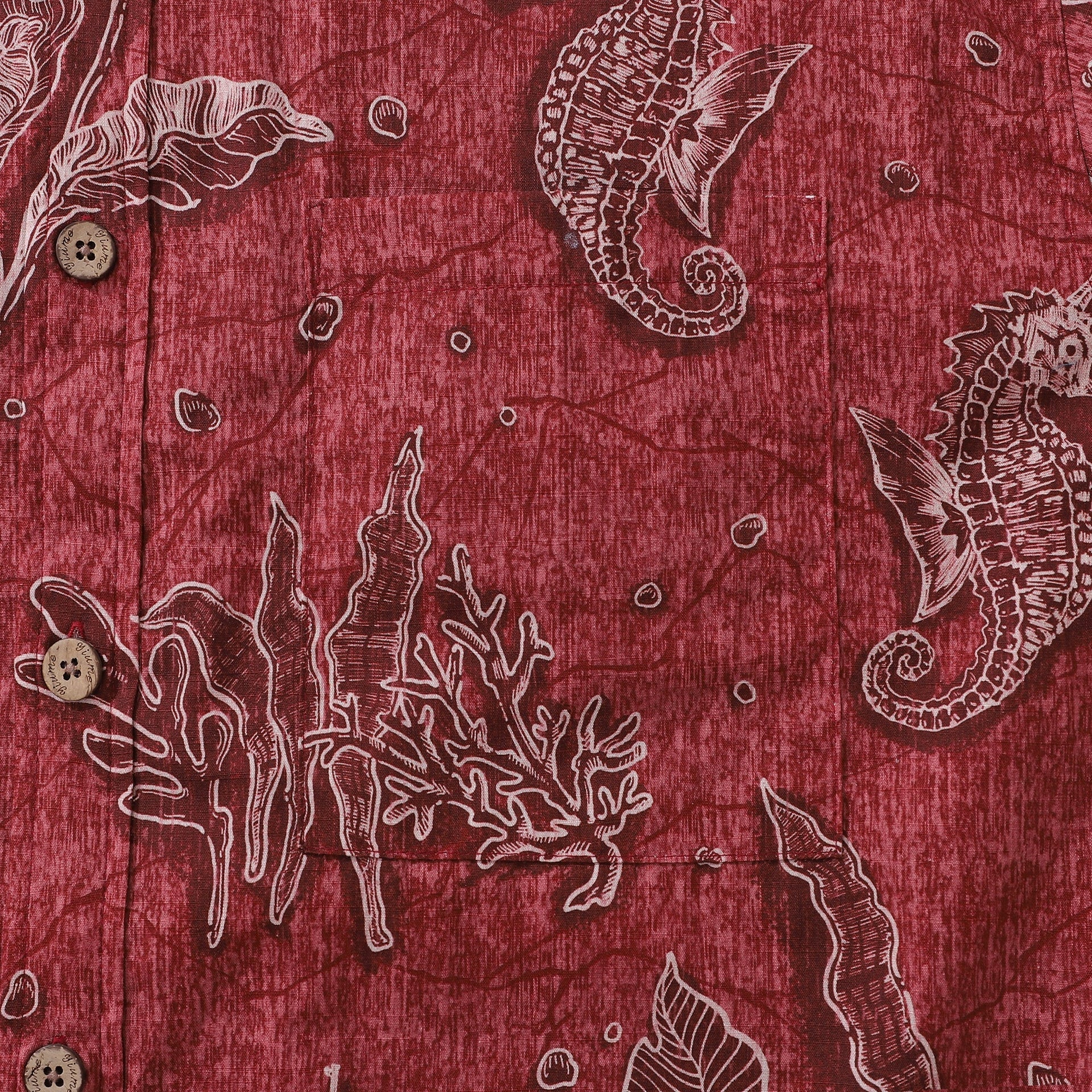Red Seahorse Print 100% Cotton Short Sleeve Hawaiian Shirt