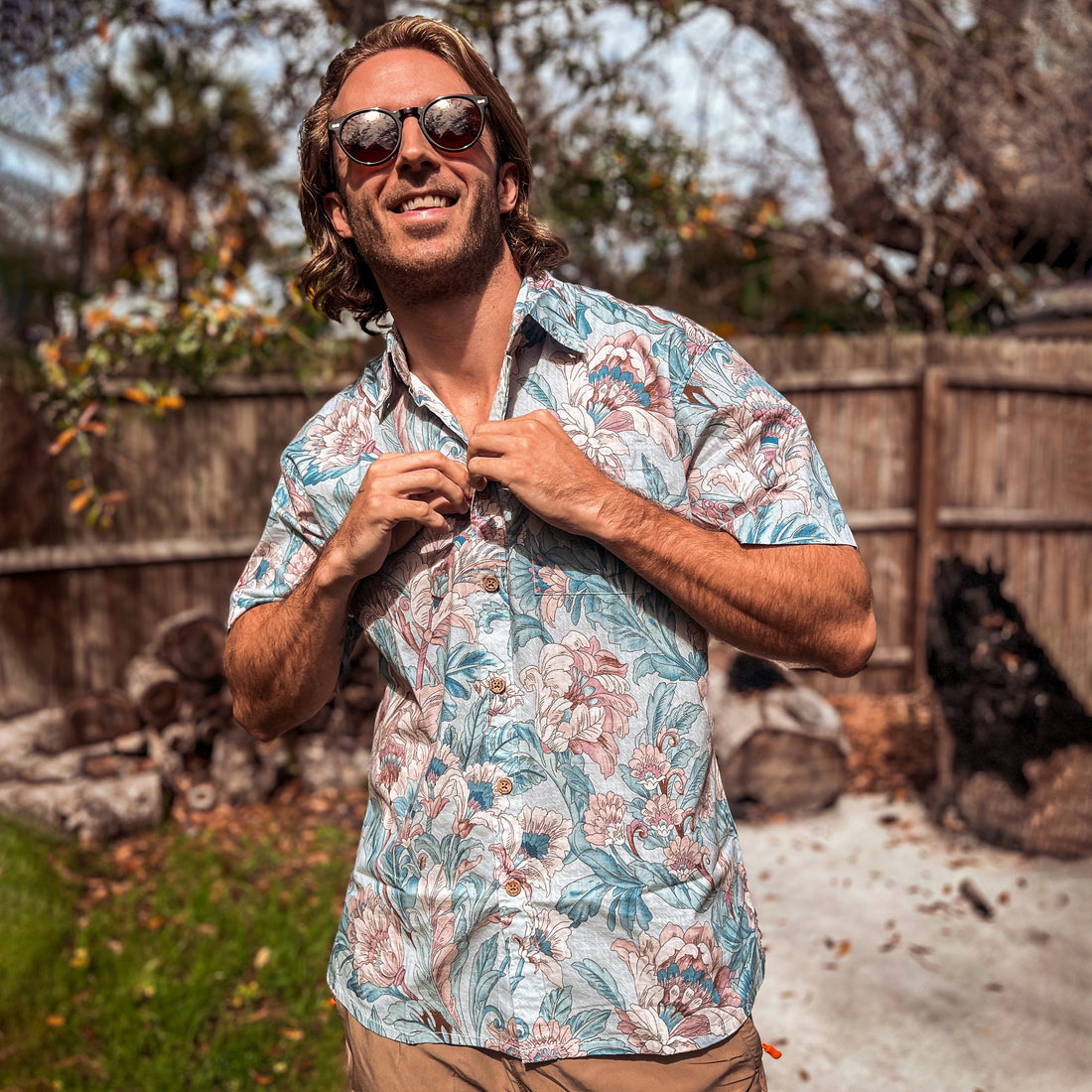 Men's Graceful Flowers Print Hawaiian Shirt Cotton Button-down
